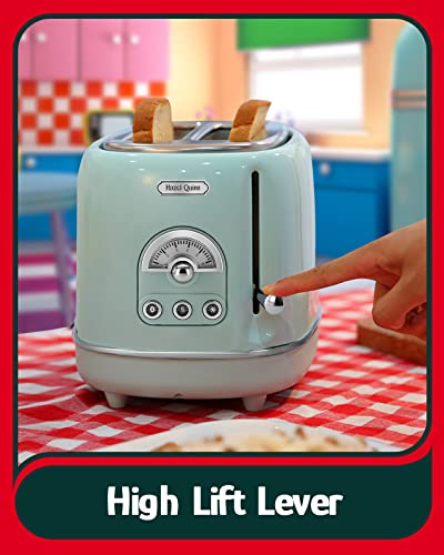 Hazel Quinn 2 Slice Retro Toaster, 6 Browning Levels, 3 Functions-Defrost/Reheat/Cancel, Removable Crumb Tray for Easy to Clean, 1.5 Inches Extra Wide Slots, Vintage Style, Mint Green