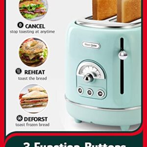 Hazel Quinn 2 Slice Retro Toaster, 6 Browning Levels, 3 Functions-Defrost/Reheat/Cancel, Removable Crumb Tray for Easy to Clean, 1.5 Inches Extra Wide Slots, Vintage Style, Mint Green