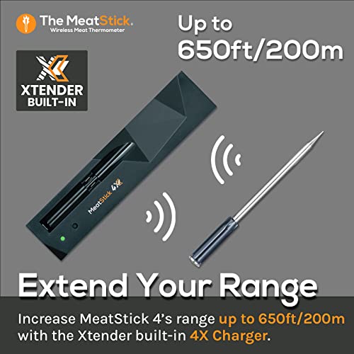 MeatStick 4X Set | Quad Sensors Wireless Meat Thermometer with Bluetooth | 650ft Range | for BBQ, Kitchen, Smoker, Air Fryer, Deep Frying, Oven, Sous Vide, Grill, Rotisserie