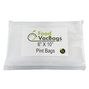 100 foodvacbags 6x10-inch pint vacuum sealer storage bags – compatible with foodsaver machines – commercial grade, bpa free, heavy duty, sous vide cook