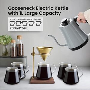 Gooseneck Electric Kettle, 1000W Fast Boiling Tea Kettle Electric with Auto Shut-Off, Boil-Dry Protection, Leak-Proof 304 Stainless Steel Electric Kettle Hot Water Kettle Electric for Pour-Over Coffee