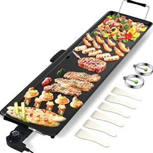 large electric griddle, 35″ teppanyaki grill extra large table top griddle, portable bbq grill electric, with drip pan and adjustable temperature for party/home/camping cooking