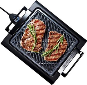 granitestone indoor electric smoke-less grill with cool-touch handles and adjustable temperature dial, nonstick, pfoa-free, black 16 x 14″ as seen on tv
