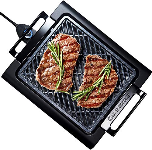 Granitestone Indoor Electric Smoke-Less Grill with Cool-touch handles and adjustable Temperature Dial, Nonstick, PFOA-Free, Black 16 x 14" As Seen On TV