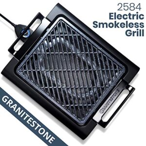 Granitestone Indoor Electric Smoke-Less Grill with Cool-touch handles and adjustable Temperature Dial, Nonstick, PFOA-Free, Black 16 x 14" As Seen On TV