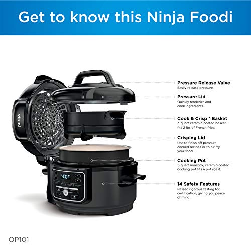 Ninja Foodi 7-in-1 Pressure, Slow Cooker, Air Fryer and More, with 5-Quart Capacity and 15 Recipe Book Inspiration Guide, and a High Gloss Finish