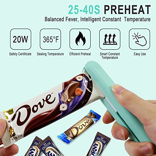 Portable Mini Smart Heat Sealer Machine Kitchen Gadgets, Food Sealer Bag Re-sealer for Food Storage, Handheld Vacuum Sealers for Chips Bag, Foil Bag, Mylar Bags, （Green）