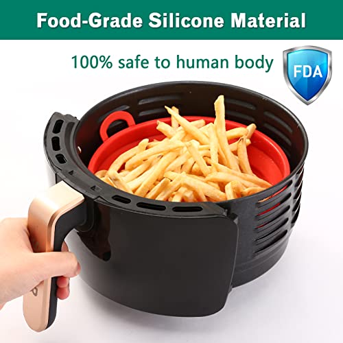 JOHAMOO Air Fryer Silicone Liners, 7.5 Inch Reusable Air Fryer Pot, Food Safe Easy Cleaning Air fryers Silicone Basket Round for 3 to 5 Qt Air fryer Oven Accessories (Red)