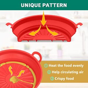 JOHAMOO Air Fryer Silicone Liners, 7.5 Inch Reusable Air Fryer Pot, Food Safe Easy Cleaning Air fryers Silicone Basket Round for 3 to 5 Qt Air fryer Oven Accessories (Red)