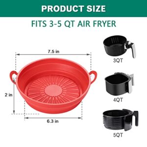 JOHAMOO Air Fryer Silicone Liners, 7.5 Inch Reusable Air Fryer Pot, Food Safe Easy Cleaning Air fryers Silicone Basket Round for 3 to 5 Qt Air fryer Oven Accessories (Red)