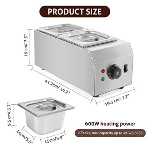 WICHEMI Chocolate Melting Pot Commercial Chocolate Tempering Machine 2 Tanks 9lbs Stainless Steel Chocolate Melter Pots Melting Machine Home Or Bakery Use