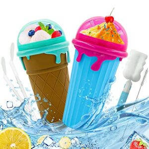 [upgraded 500ml] 2-pack slushie maker cup, large capacity 16.9 fl.oz silicone squeeze cup, tik tok magic quick frozen smoothie cups with lids and straws for kids & adults, diy bpa free quick cooling slushy maker cup