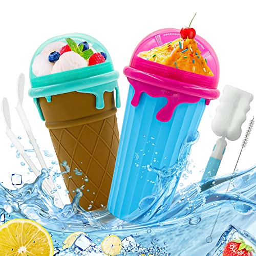 [Upgraded 500ml] 2-Pack Slushie Maker Cup, Large Capacity 16.9 Fl.Oz Silicone Squeeze Cup, TIK TOK Magic Quick Frozen Smoothie Cups with Lids and Straws For Kids & Adults, DIY BPA Free Quick Cooling Slushy Maker Cup