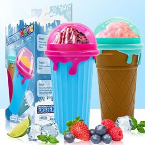 [Upgraded 500ml] 2-Pack Slushie Maker Cup, Large Capacity 16.9 Fl.Oz Silicone Squeeze Cup, TIK TOK Magic Quick Frozen Smoothie Cups with Lids and Straws For Kids & Adults, DIY BPA Free Quick Cooling Slushy Maker Cup