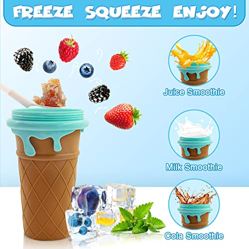 [Upgraded 500ml] 2-Pack Slushie Maker Cup, Large Capacity 16.9 Fl.Oz Silicone Squeeze Cup, TIK TOK Magic Quick Frozen Smoothie Cups with Lids and Straws For Kids & Adults, DIY BPA Free Quick Cooling Slushy Maker Cup