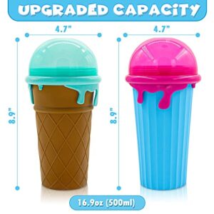 [Upgraded 500ml] 2-Pack Slushie Maker Cup, Large Capacity 16.9 Fl.Oz Silicone Squeeze Cup, TIK TOK Magic Quick Frozen Smoothie Cups with Lids and Straws For Kids & Adults, DIY BPA Free Quick Cooling Slushy Maker Cup