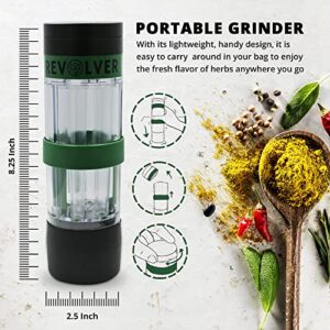 THE REVOLVER 3 in 1 Portable Herb Grinder with Storage, Lightweight and Easy to Carry Travel Herb Grinder, a Gift for your Loved Ones