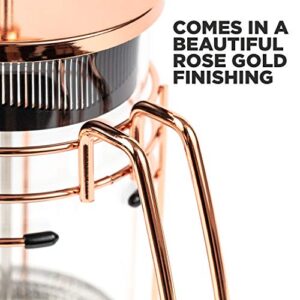 French Press and Tea Maker - 1000ml Coffee Maker Press - Premium Coffee Press with Rose Gold Finish - Thick Glass and Stainless Steel Coffee Brewer - French Press Coffee Maker for Tea, Latte, Expresso