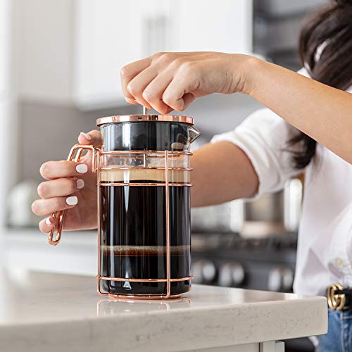 French Press and Tea Maker - 1000ml Coffee Maker Press - Premium Coffee Press with Rose Gold Finish - Thick Glass and Stainless Steel Coffee Brewer - French Press Coffee Maker for Tea, Latte, Expresso