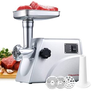 sunmile sm-g33 electric meat grinder – 1hp 800w max power – etl stainless steel meat grinder mincer sausage stuffer, stainless steel blade and plates and 1 sausage maker