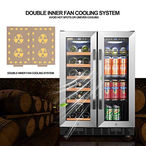 Lanbo Wine and Beverage Refrigerator, Dual Zone Built-in Wine and Drink Center, 18 Bottle and 55 Can