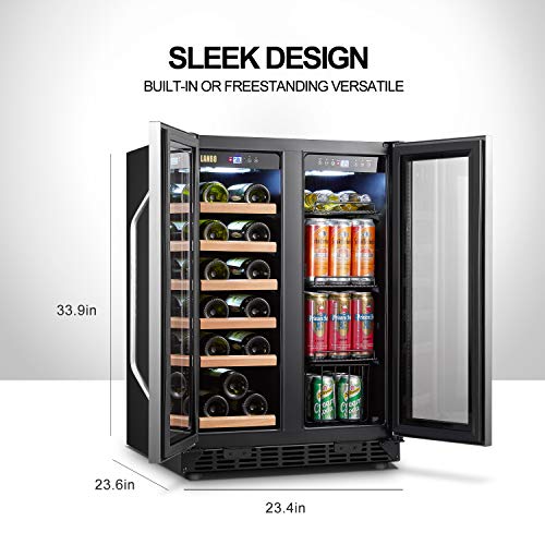 Lanbo Wine and Beverage Refrigerator, Dual Zone Built-in Wine and Drink Center, 18 Bottle and 55 Can