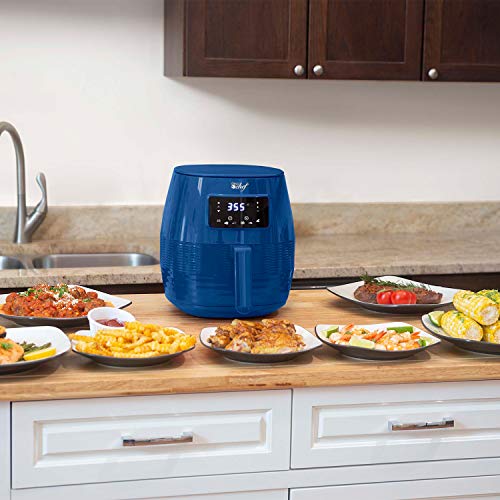 Deco Chef 5.8QT (19.3 Cup) Digital Electric Air Fryer with Accessories and Cookbook- Air Frying, Roasting, Baking, Crisping, and Reheating for Healthier and Faster Cooking (Blue)