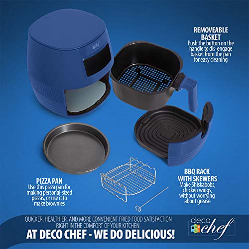 Deco Chef 5.8QT (19.3 Cup) Digital Electric Air Fryer with Accessories and Cookbook- Air Frying, Roasting, Baking, Crisping, and Reheating for Healthier and Faster Cooking (Blue)