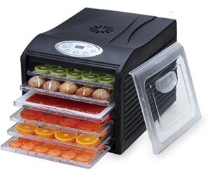 samson silent dehydrator 6-tray with with digital timer and temperature control for fruit, vegetables, beef jerky, herbs, dog treats, fruit leathers and more