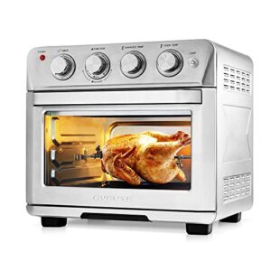 ovente air fryer toaster oven, 1700w stainless steel countertop convection oven combo, 26 qt large capacity with accessories perfect for rotisserie and dehydrator chicken pizza, silver ofm2025br