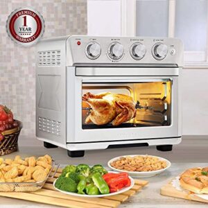 Ovente Air Fryer Toaster Oven, 1700W Stainless Steel Countertop Convection Oven Combo, 26 Qt Large Capacity with Accessories Perfect for Rotisserie and Dehydrator Chicken Pizza, Silver OFM2025BR