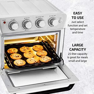 Ovente Air Fryer Toaster Oven, 1700W Stainless Steel Countertop Convection Oven Combo, 26 Qt Large Capacity with Accessories Perfect for Rotisserie and Dehydrator Chicken Pizza, Silver OFM2025BR