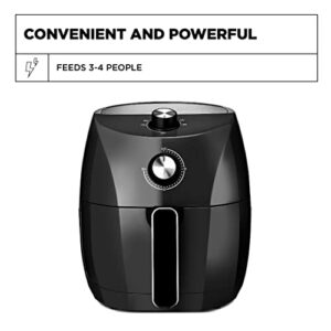 Crux 3.7QT Manual Air Fryer, Faster Pre-Heat, No-Oil Frying, Fast Healthy Evenly Cooked Meal Every Time, Dishwasher Safe Non Stick Pan and Crisping Tray for Easy Clean Up, Stainless Steel/Black
