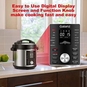 Galanz 12-in-1 Electric Pressure Cooker & Air Fryer with 12 Preset Programs Including Slow Cook, AirFry, Dehydrate, Rice, Grill, Roast, Steam, Beans, Stew, Warm, 6 Qt, 1000W/1500W, Stainless Steel