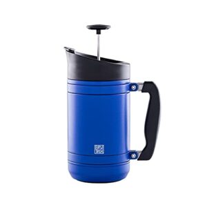 brutrek basecamp coffee press – double wall insulated stainless steel – bru-stop technology, no grounds in coffee, no spill lid (mountain lake, 32 fl.oz)