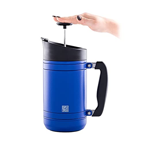 BruTrek BaseCamp Coffee Press - Double Wall Insulated Stainless Steel - Bru-Stop Technology, No Grounds in Coffee, No Spill Lid (Mountain Lake, 32 fl.oz)