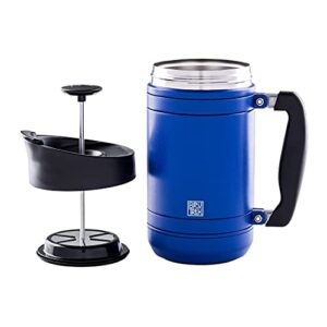 BruTrek BaseCamp Coffee Press - Double Wall Insulated Stainless Steel - Bru-Stop Technology, No Grounds in Coffee, No Spill Lid (Mountain Lake, 32 fl.oz)