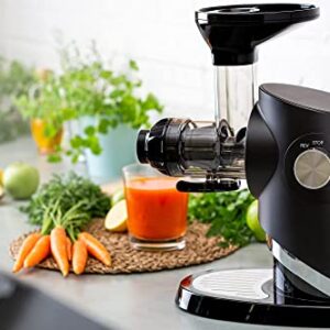 SANA 727 Supreme Low-Speed Masticating Juicer, 4 Speeds: 40 RPM to 120 RPM, 15-Year Warranty, Brushless DC Motor, Fruit, Vegetables and Leafy Greens Juicer, 132 Page Recipe Book, Black