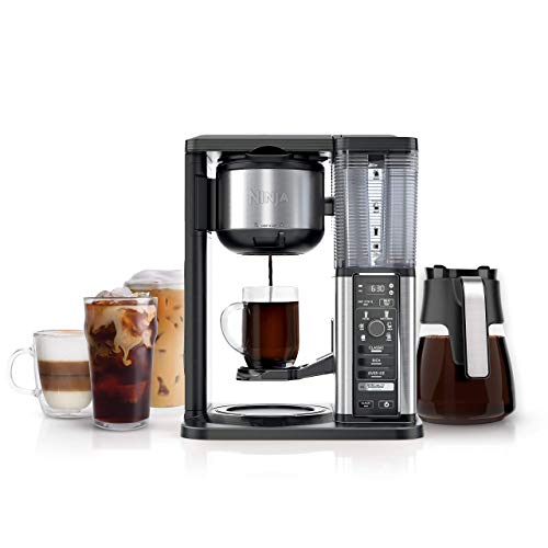 Ninja Specialty Fold-Away Frother (CM401) Coffee Maker, Single Serve to 10 Cup (50 oz.), Glass Carafe (Renewed)