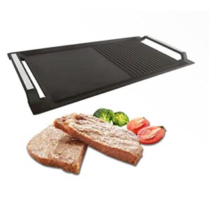 covercook griddle pan, cast iron grill hot plate, rectangular grill, 2 handles with flat and ridged surface for induction electric cooktop，16.7 x 9.1inch