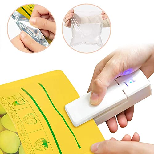 Mini Bag Sealer, Handheld Rechargeable Bag Heat Vacuum Sealer Food Bag Resealer, 2 in 1 Portable Heat Sealer & Cutter Food Sealer for Plastic Bags Food Storage Fresh, Battery Included