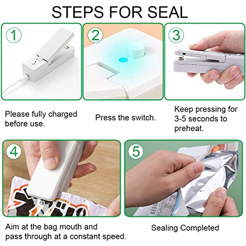 Mini Bag Sealer, Handheld Rechargeable Bag Heat Vacuum Sealer Food Bag Resealer, 2 in 1 Portable Heat Sealer & Cutter Food Sealer for Plastic Bags Food Storage Fresh, Battery Included