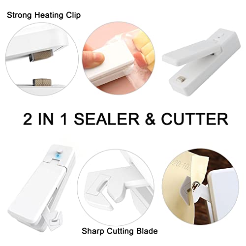 Mini Bag Sealer, Handheld Rechargeable Bag Heat Vacuum Sealer Food Bag Resealer, 2 in 1 Portable Heat Sealer & Cutter Food Sealer for Plastic Bags Food Storage Fresh, Battery Included