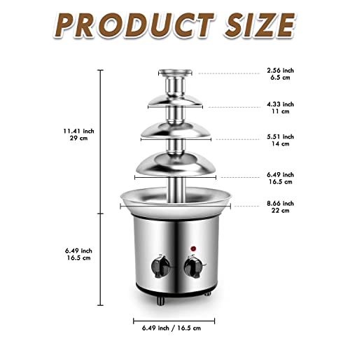 PiscatorZone 3 Tiers Stainless Steel Chocolate Fondue Fountain Easy To Assemble,Perfect For Chocolate, Nacho Cheese, BBQ Sauce, Ranch, Liqueurs