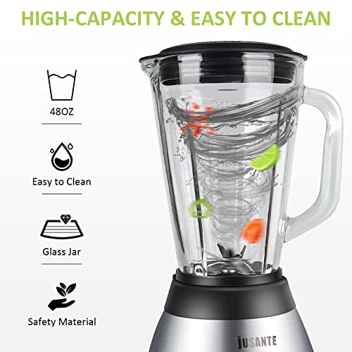 Countertop Blender, 1000W Professional Kitchen Blender for Shakes and Smoothies High Speed Ice Blender Frozen Drinks 48 OZ Glass jar (Black)