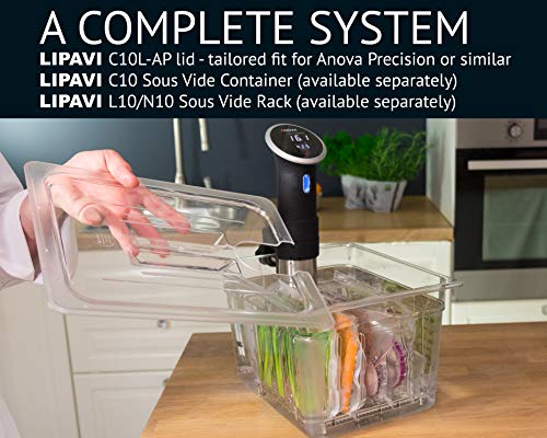 C10L-AP Lid for LIPAVI C10 Sous Vide Container, with cut-out for the Anova Precision immersion circulator