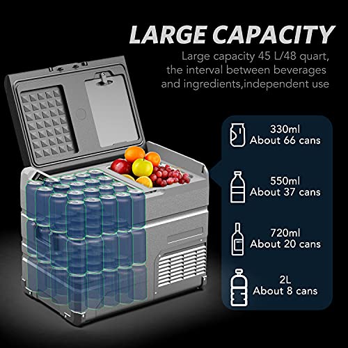 CHANGE MOORE DUAL ZONE Solar Powered 12v Refrigerator/Freezer 48 Quart(45 Liter) 12 volt Cooler Mini Fridge for Vehicles Travel Camping Outdoor -12/24V DC…