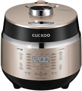 cuckoo crp-ehss0309fg | 3-cup (uncooked) induction heating pressure rice cooker | 15 menu options, auto-clean, voice guide, made in korea | gold