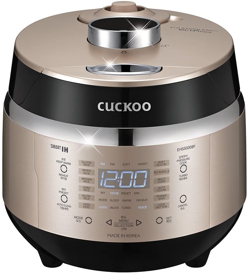 CUCKOO CRP-EHSS0309FG | 3-Cup (Uncooked) Induction Heating Pressure Rice Cooker | 15 Menu Options, Auto-Clean, Voice Guide, Made in Korea | Gold