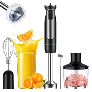 6 in 1 immersion handheld blender, 304 stainless steel hand blender electric with food grade silicone removable cover, hand blender, immersion blender cup, chopper, whisk and milk frother for baby food, milkshake, cream